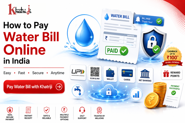 How to pay water bill online in India using Khatriji with secure digital payment, UPI, digital wallet, water bill, and payment verification.
