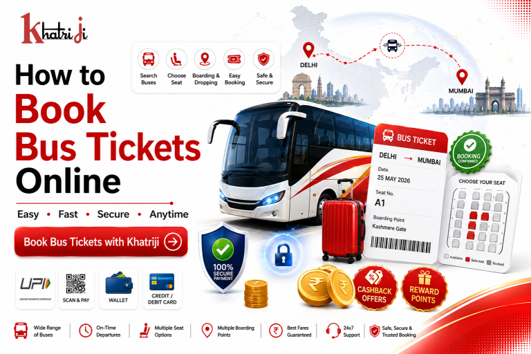 How to book bus tickets online in India with Khatriji using bus search, seat selection, secure digital payments, boarding points and booking confirmation.