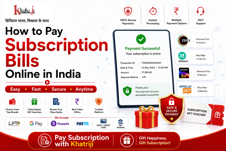 How to pay subscription bills online in India with Khatriji using secure digital payment, subscription plans, payment confirmation and digital subscription vouchers.