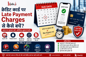 Credit Card Late Payment Charges से बचने के तरीके, जिसमें Credit Card Due Date, Payment Reminder, समय पर Bill Payment, Auto-Pay और सुरक्षित Digital Payment को Khatriji के साथ दर्शाया गया है।