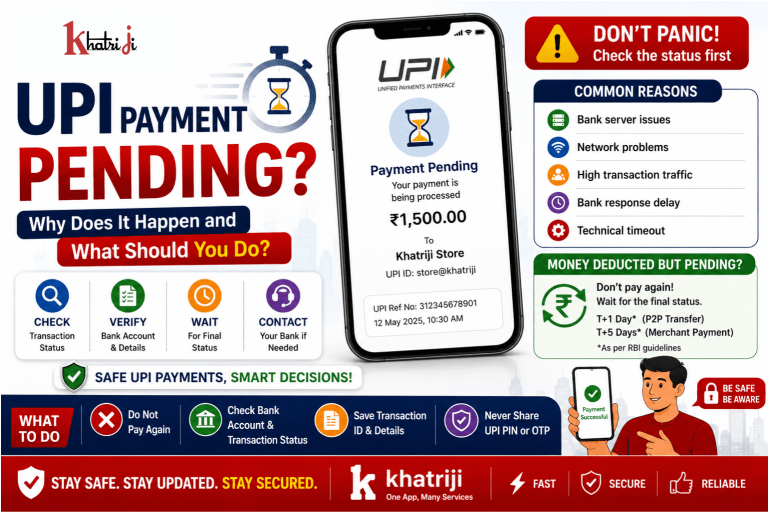UPI payment pending on a smartphone showing a debited transaction and guidance on what to do next.